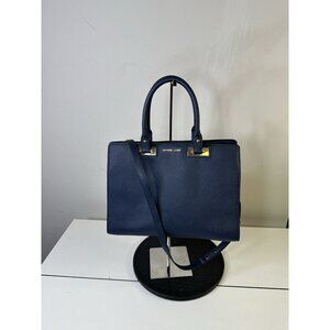 Michael Kors Quinn- Navy Blue Saffiano Leather Satchel Purse